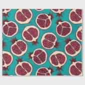 Pomegranaatplakken op turquoise cadeaupapier (Vlak)