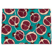 Pomegranaatplakken op turquoise groot cadeauzakje (Voorkant)