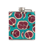 Pomegranaatplakken op turquoise heupfles (Achterkant)