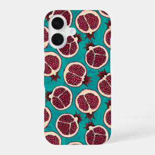 Pomegranaatplakken op turquoise iPhone 16 hoesje