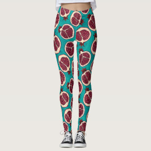 Pomegranaatplakken op turquoise leggings