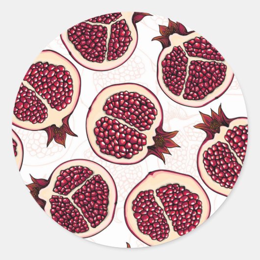 Pomegranaatplakken op wit ronde sticker (Voorkant)