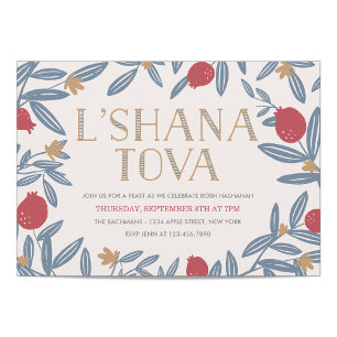 Pomegranate Florals Rosh Hashanah Invite Kaart