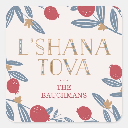 Pomegranate Florals Rosh Hashanah Vierkante Sticker (Voorkant)