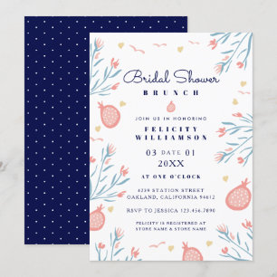 Pomegranate Fruit Floral Bridal Shower Invitation Kaart