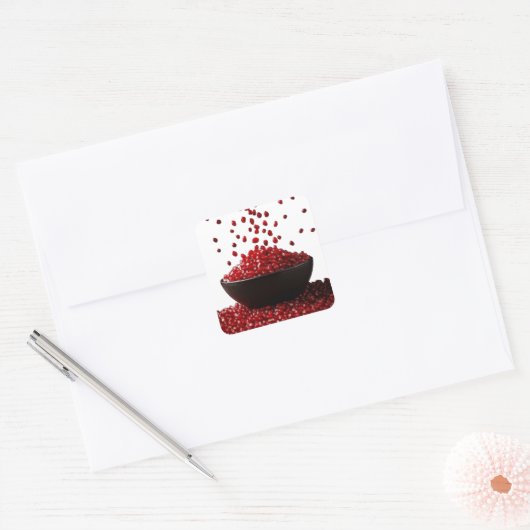 Pomegranate Illustration – Elegant Fruit Design Vierkante Sticker (Envelop)