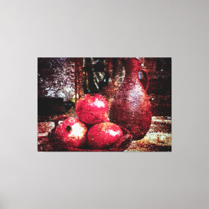 Pomegranaten en een pitcher canvas afdruk