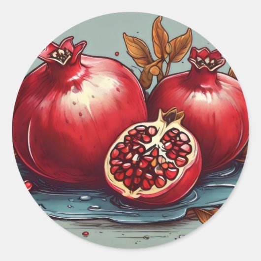 Pomegranaten Ronde Sticker (Voorkant)