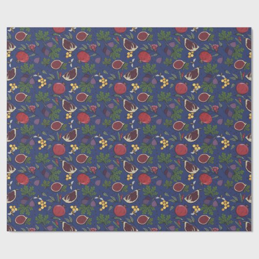 Pomegranates, Figs and Honey Bees Navy Blue Cadeaupapier (Vlak)