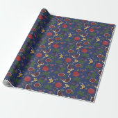 Pomegranates, Figs and Honey Bees Navy Blue Cadeaupapier (Uitgerold)