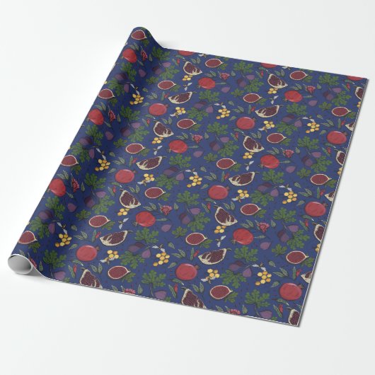Pomegranates, Figs and Honey Bees Navy Blue Cadeaupapier (Uitgerold)