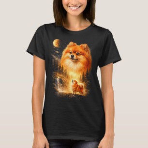 Pomeraans die naar de maan huilt vintage mystieke  t-shirt