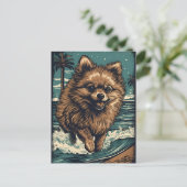 Pomeranian aan het strand briefkaart (Staand voorkant)