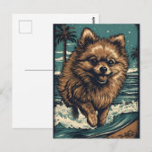 Pomeranian aan het strand briefkaart (Voorkant / Achterkant)