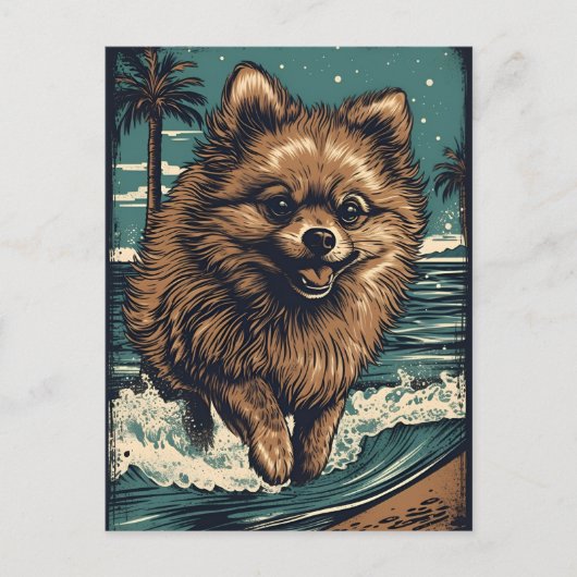 Pomeranian aan het strand briefkaart (Voorkant)
