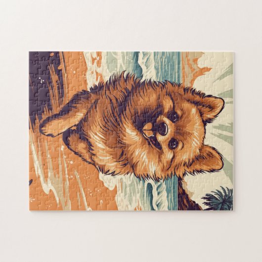 Pomeranian aan het strand legpuzzel (Horizontaal)