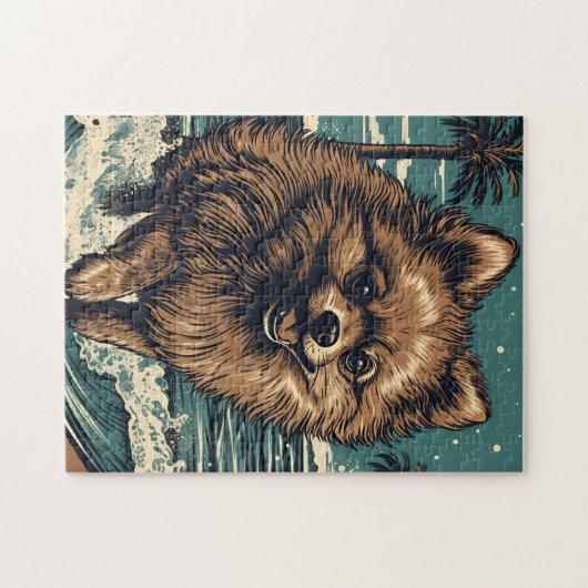Pomeranian aan het strand legpuzzel (Horizontaal)