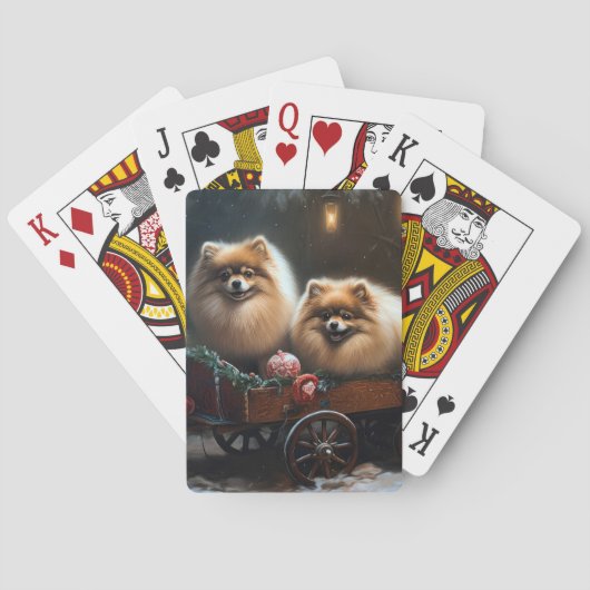 Pomeranian besneeuwde slee Kerstdecoratie Pokerkaarten (Achterkant)