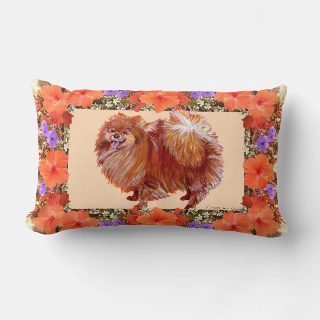 Pomeranian Bloem Kussen (Voorkant)