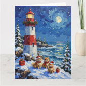 Pomeranian Christmas Lighthouse Holiday Kaart (Voorkant)