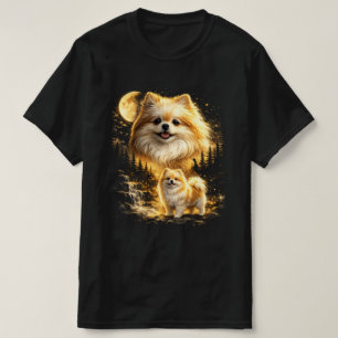 Pomeranian die naar de maan glimlacht t-shirt