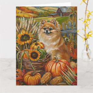 Pomeranian Dog Autumn Harvest Thanksgiving Kaart