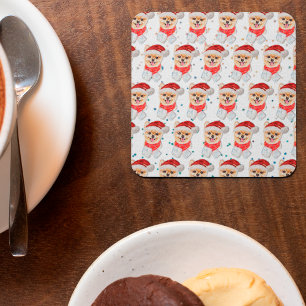 Pomeranian Dog Breed Christmas Stars Vierkante Kartonnen Onderzetter