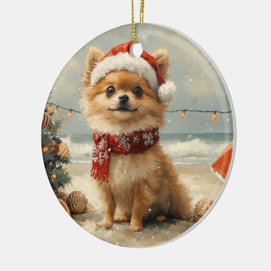 Pomeranian Dog Christmas Beach Keramisch Ornament (Links)