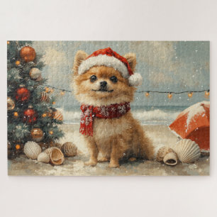 Pomeranian Dog Christmas  Beach Legpuzzel