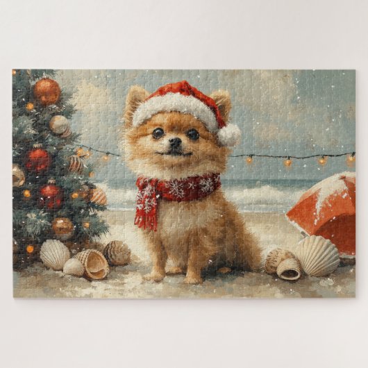Pomeranian Dog Christmas  Beach Legpuzzel (Horizontaal)
