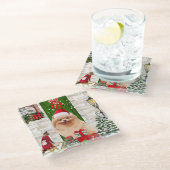 Pomeranian Dog Kerstmis Glazen Onderzetter (Schuin)