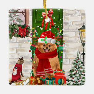 Pomeranian Dog Kerstmis Keramisch Ornament