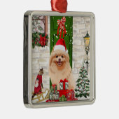 Pomeranian Dog Kerstmis Metalen Ornament (Rechts)