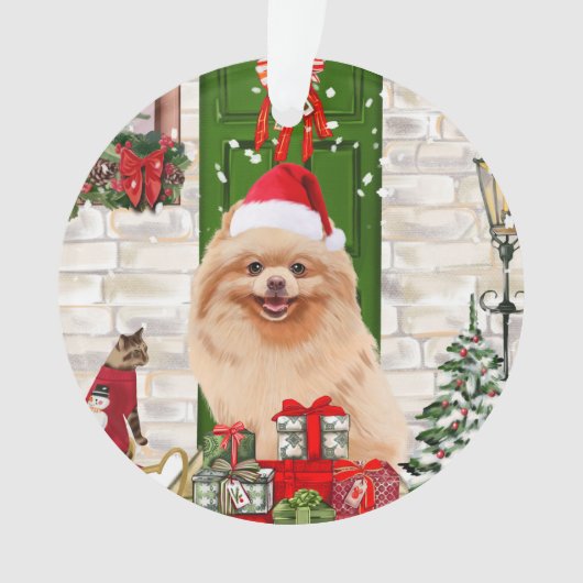 Pomeranian Dog Kerstmis Ornament (voorkant)