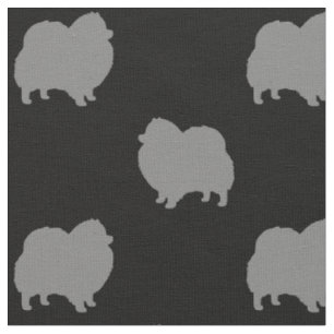 Pomeranian Dog Silhouettes Pattern Black en Grey Stof