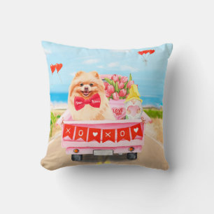 Pomeranian Dog Valentijnsdag Truck Hearts Kussen
