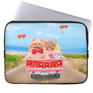 Pomeranian Dog Valentijnsdag Truck Hearts Laptop Sleeve