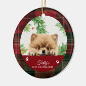 Pomeranian Gepersonaliseerde Eerste Kerstmis Keramisch Ornament (Links)