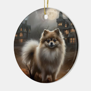 Pomeranian Halloween Griezelen Keramisch Ornament