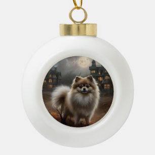 Pomeranian Halloween Griezelen Keramische Bal Ornament