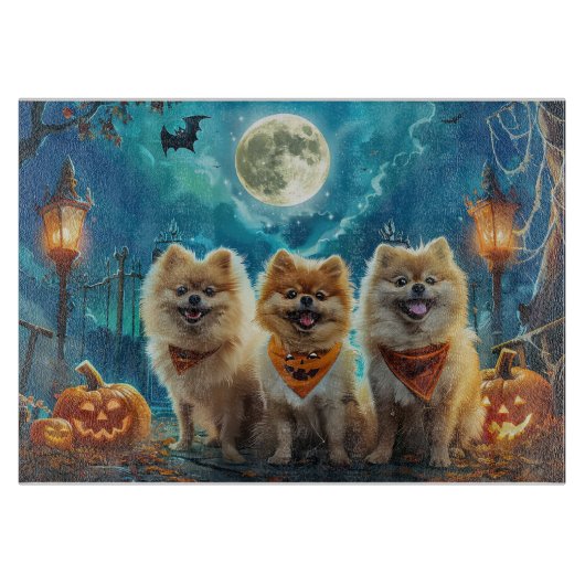 Pomeranian Halloween Griezelen Snijplank (Voorkant)