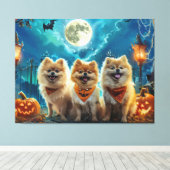 Pomeranian Halloween Griezelig Canvas Afdruk (Insitu (Houten vloer))