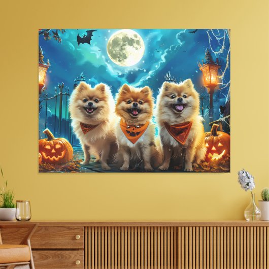 Pomeranian Halloween Griezelig Canvas Afdruk (Insitu (Woonkamer))
