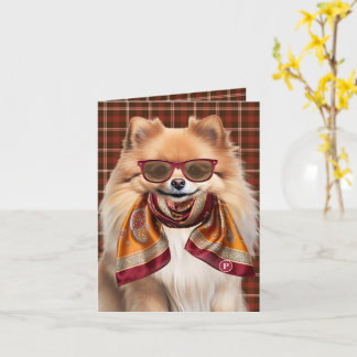 Pomeranian hond bordeaux patroon met monogram kaart