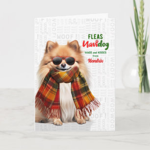 Pomeranian Hond Grappige Vlooien Navidog met Naam Feestdagen Kaart