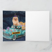 Pomeranian hond Halloween vrachtwagen griezelige n Kaart (Binnen)