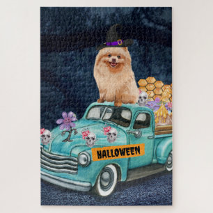 Pomeranian hond Halloween vrachtwagen griezelige n Legpuzzel