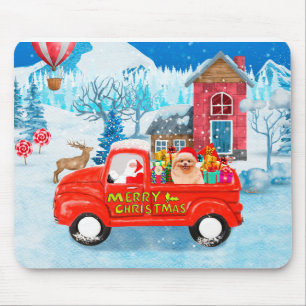 Pomeranian hond Kerst bezorgwagen Sneeuw Muismat