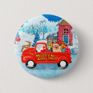 Pomeranian hond Kerst Bezorgwagen Sneeuw Ronde Button 5,7 Cm
