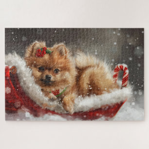 Pomeranian Hond Kerst Festiviteit Legpuzzel
